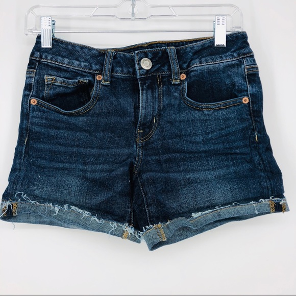 American Eagle Outfitters Pants - American Eagle Midi Dark Wash Fringed Shorts 4